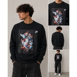 Nike Sweatshirt Mens Large Black Air Force 1 Floral Pigeon Graphic Crewneck